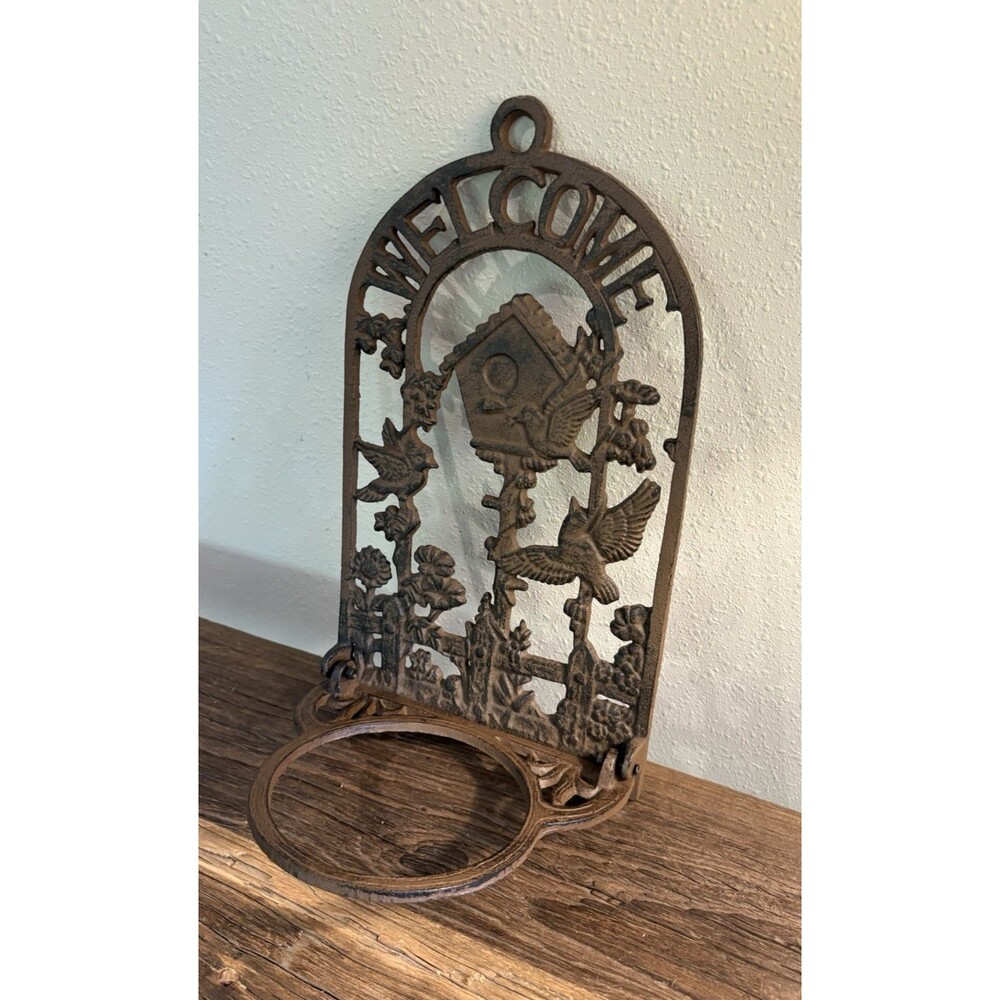 Welcome Cast Iron Garden Wall Mounted Plant Hanger Used - Picture 3 of 8